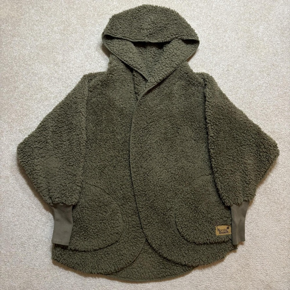 Nordic Beach Body Wrap Womens One Size Green Sherpa Fleece Hooded Poncho Cozyy